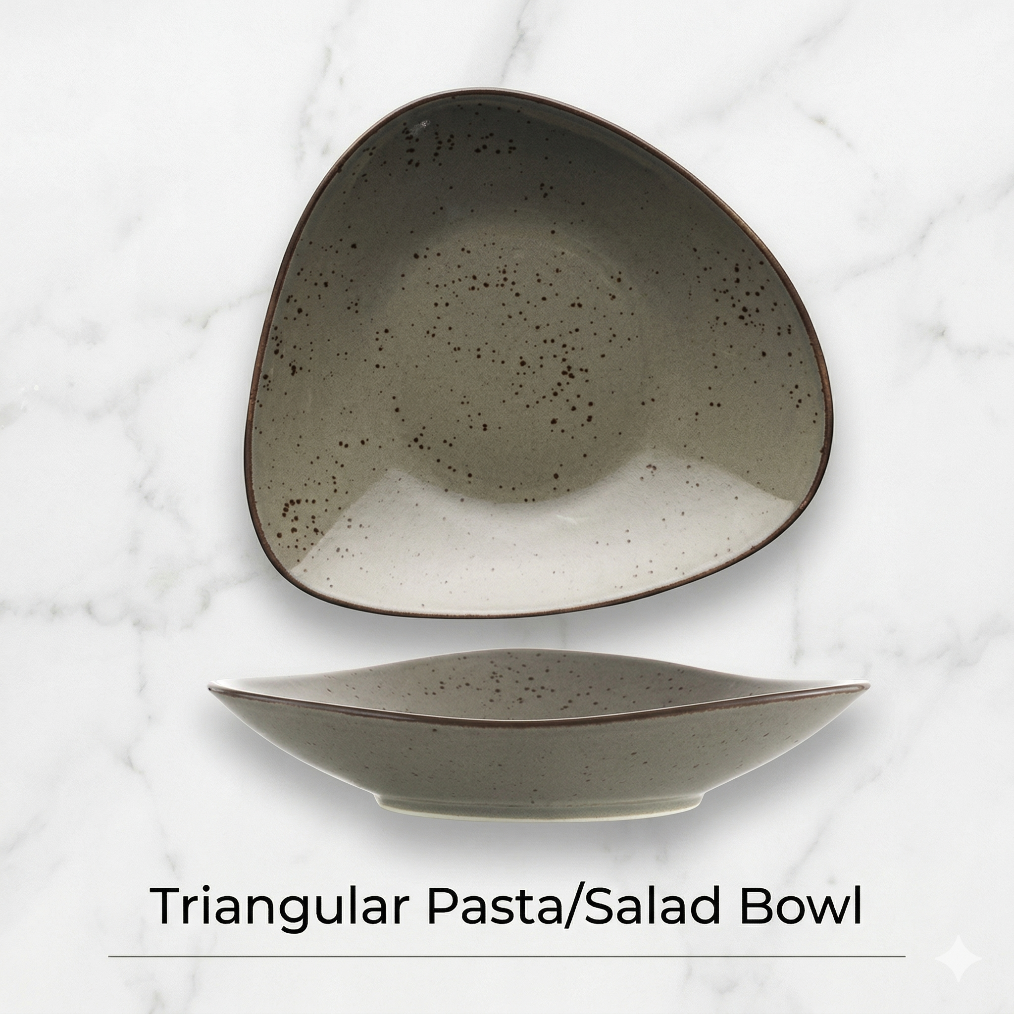 Itinow Green Smoke Reactive Glaze Triangular Pasta/Salad Bowl