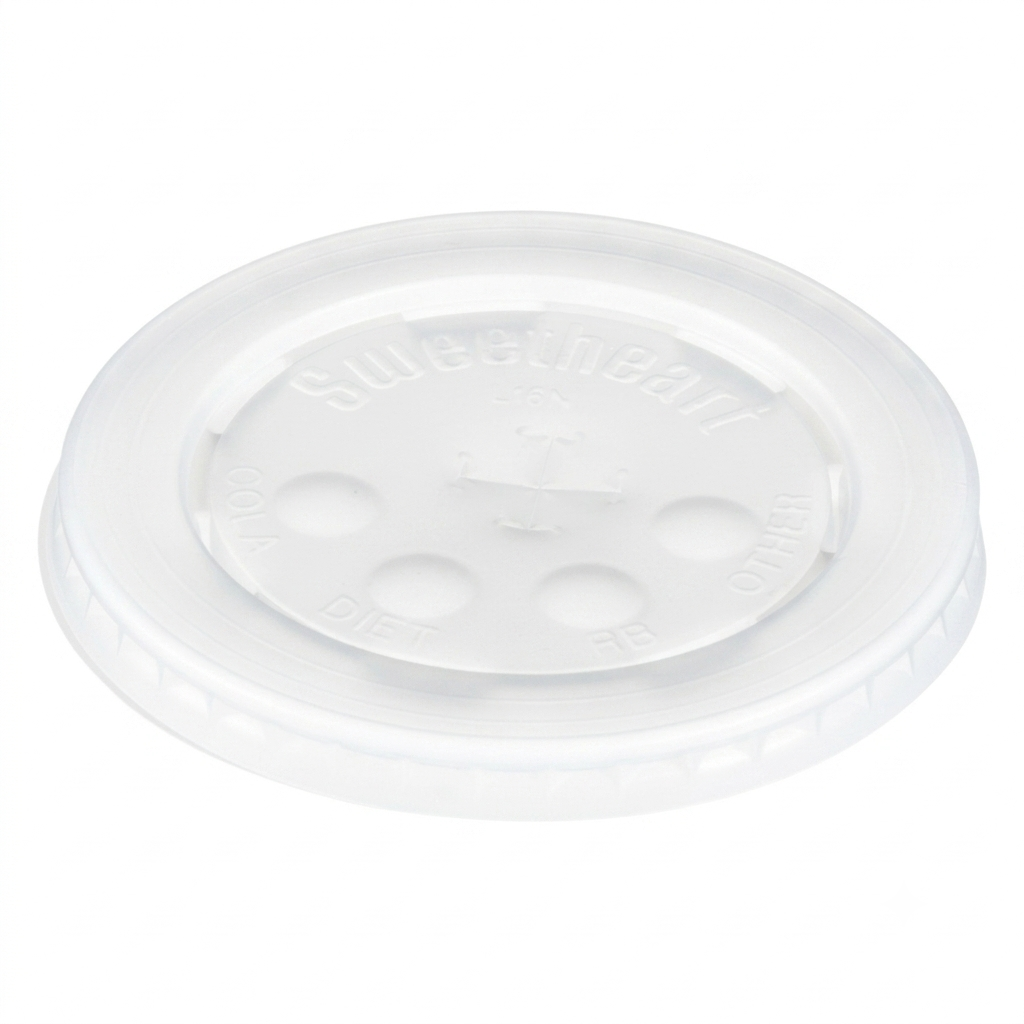 12-24 oz HIPS Plastic Straw-Slotted Lid with ID Buttons - Translucent