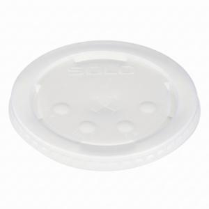 28-32 oz HIPS Plastic Lid with Straw Slot and ID Buttons - Translucent